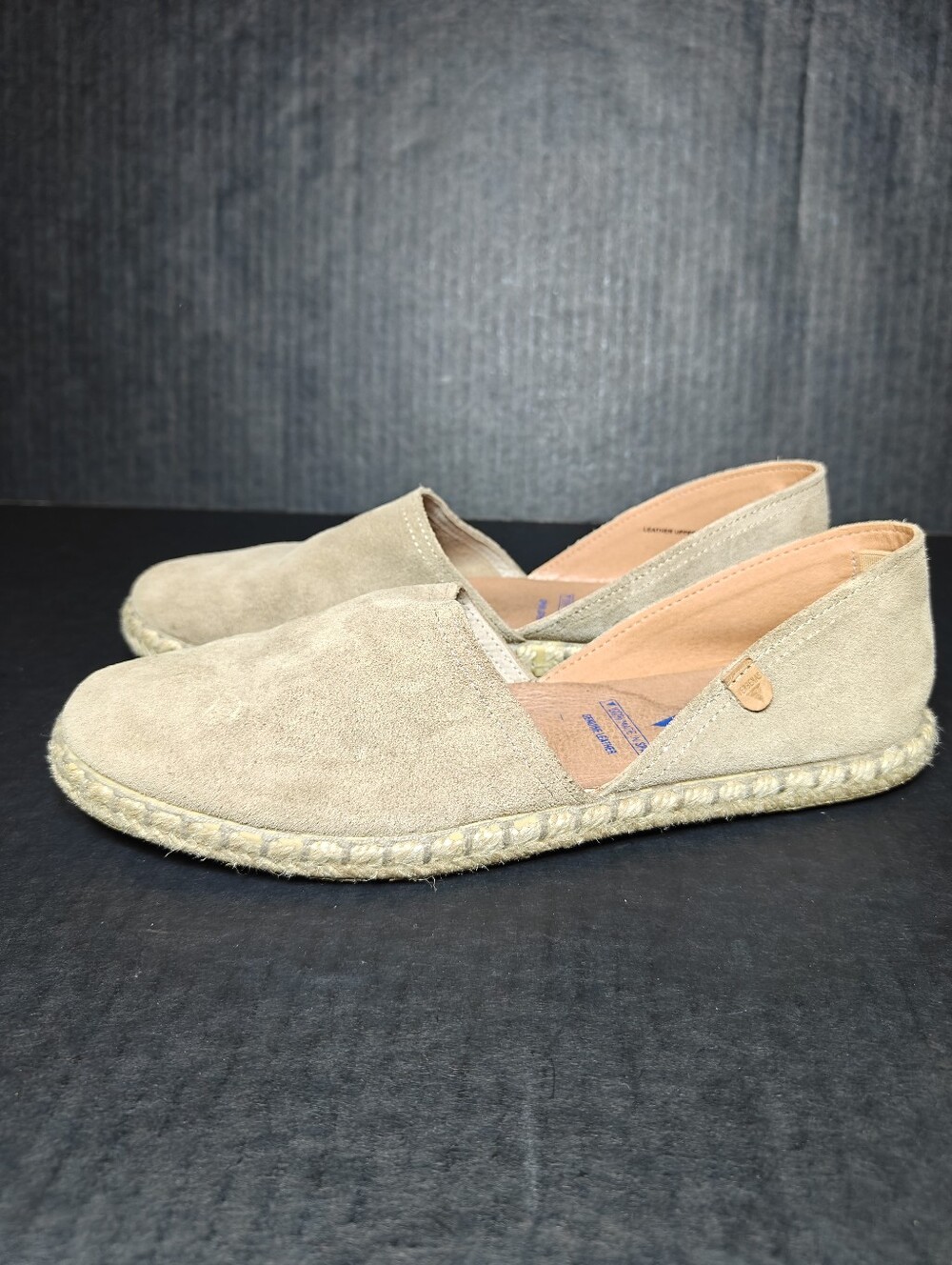 VERBENAS Carmen Serraje Taupe Suede Slide-on Spanish Espadrille Mules Shoe 9-9.5
